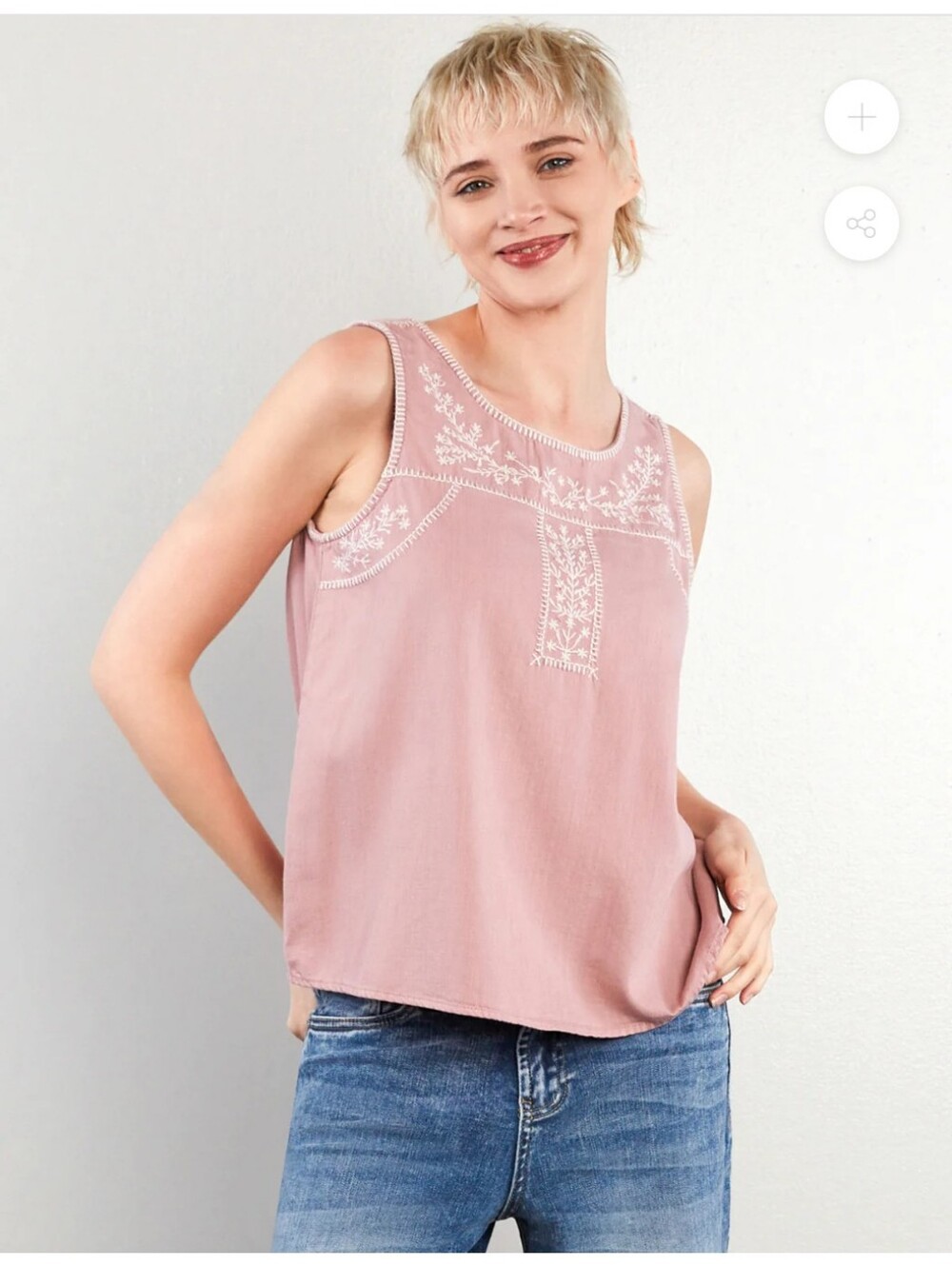 Billy T Floral Embroidery Tank Top- XL